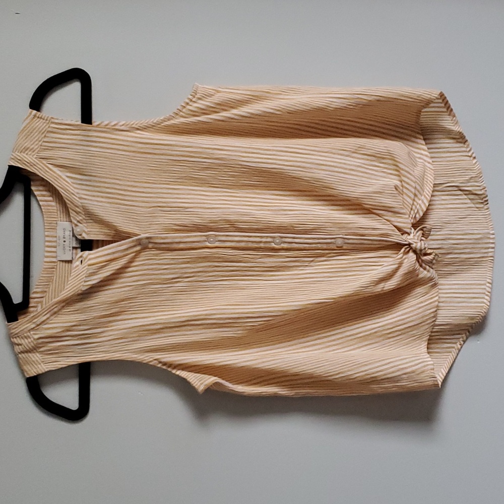 Lucky Brand Y2K Yellow Striped Button Down Sleeveless Tie Front Top Rachel Green
